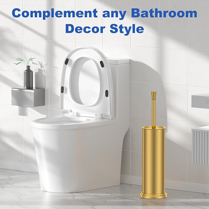 Toilet Brush and Holder Set:304 Stainless Steel Heavy Duty Toilet Bowl Brush,Removable Inner Bowl and Splash Protection,Bathroom Toilet Brush-Dense Bristles for Through Cleaning