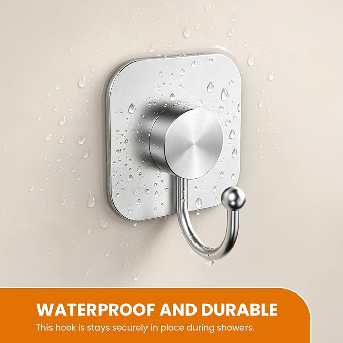 Aikzik 4 Pack Large Heavy Duty Wall Hooks - 26lb Max, Stainless Steel Adhesive Towel Hook, Shower Hooks for Hanging Towel, Coat, Robe, Wall Hook for Use in Bathroom, Kitchen and Door