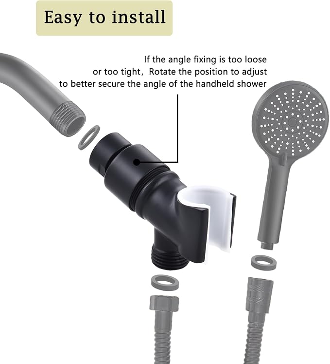 All Metal Handheld Shower Head Holder, Adjustable Shower Wand Holder with Brass Pivot Ball,Shower Arm Holder Mount for Connecting Shower Arm and Shower Hose,Black