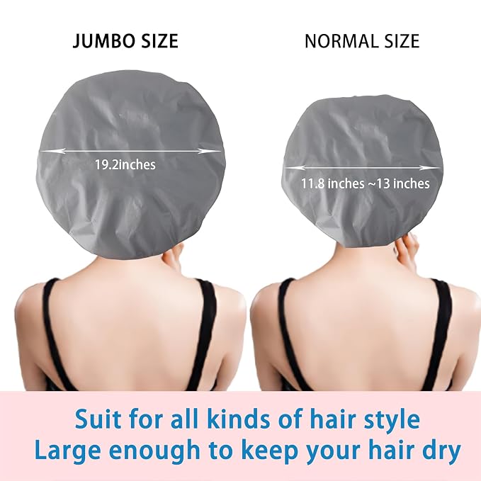 Super Jumbo Shower Cap for Women, 2 PCS Waterproof Hair Caps for Locs | Extra Large, Double Side Reusable PEVA Bath Cap, Washable, Holds Long Thick Twist Braid - Grey+Purple-red