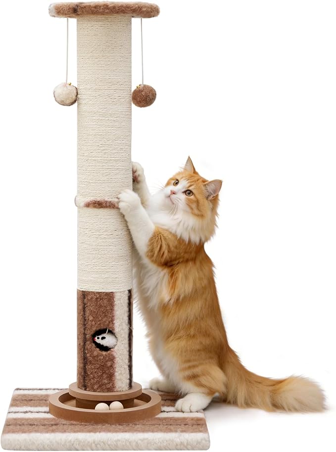 Cat Scratching Post,Heavy Duty Green Sisal Scratcher with Cat Toys | Protect Furniture,Modern Boho Cat Post,For Indoor Large Cats,Cat Ball Track