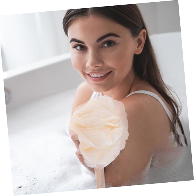 Ipetboom 2pcs Bath Sponge Brush Handle Exfoliating Loofah Mesh Scrubber for Back and Feet Easy to Clean Suitable for All Ages for Daily Use and Travel