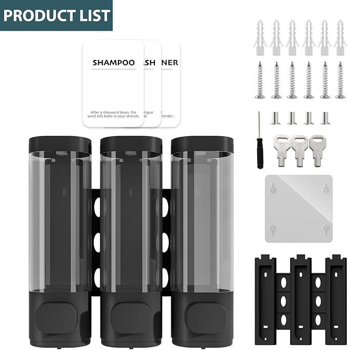 3 Pack Shampoo and Conditioner Dispenser, Shower Soap Dispenser 3 Chamber No Drill Wall-Mounted, Body Wash and Shower Dispenser Set for Shower Wall, Elegant Large Capacity for Bathroom Hotel, Silver