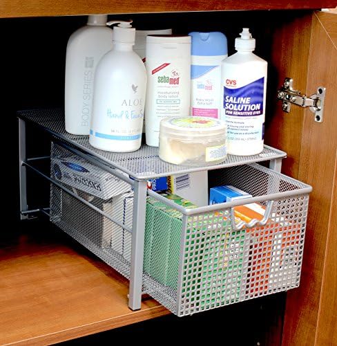 Deco Brothers Stackable Pull Out Cabinet Sliding Basket with Divider, Large