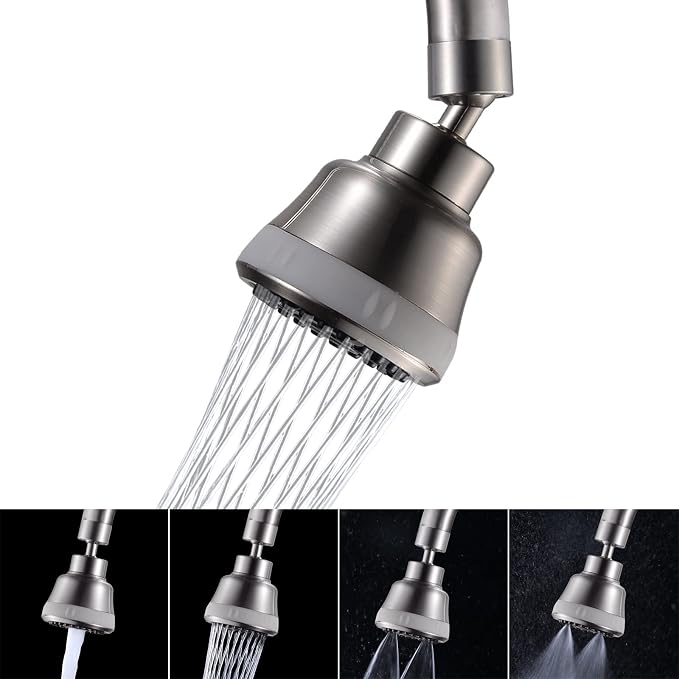 4 Spray Modes Faucet Aerator,360 Degree Faucet Sprayer Attachment,Big Angle Kitchen Faucet Aerator,Swivel Faucet Extender,Sink Sprayer Attachment for faucet,55/64 inch Female Thread (Brushed Nickel)