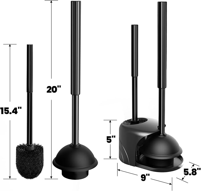 2Pack 2 in 1 Toilet Brush and Plunger Set, Extended Handle Plunger,Toilet Bowl Brush Plunger Set,Bathroom Cleaning Tools,Cleaning Brush,Toilet Brush Plunger Combo(Bright Black) | Heavy Duty Rubber Toilet Bowl Cleaner, Apartment Must Haves Bathroom Deco...
