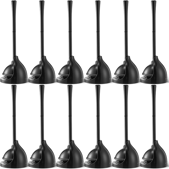 Reallnaive 12 Pack Toilet Plunger with Holder, Commercial Grade Heavy-Duty Plunger Set with Storage Base, Professional Bathroom Maintenance Tool