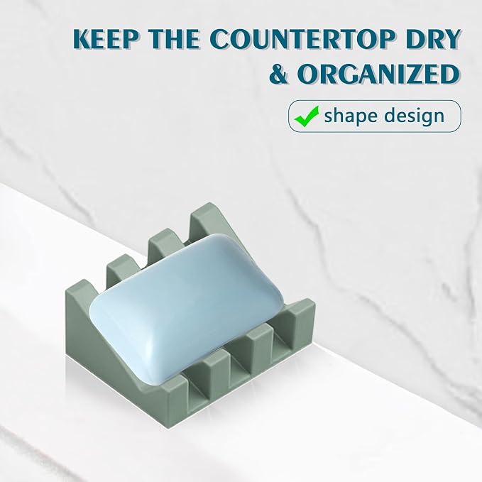 Self Draining Soap Dish Holder,Silicone Soap Dish,for Bathroom,Kitchen, Sponges,Can Extend Soap Life,Keep Soap Bars Dry and Easy Cleaning (Green,2-Pack)