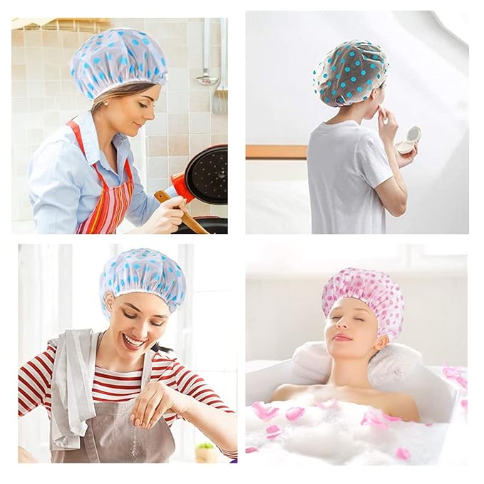 Shower Cap, 3 Pcs Waterproof Reusable Shower Caps Bath Hair Hat | for Women Men Kids, for Shower, Makeup, Hair Care, Cooking and Cleaning