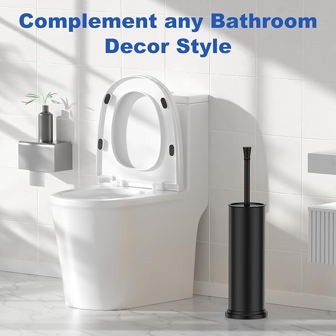 Toilet Brush and Holder Set:304 Stainless Steel Heavy Duty Toilet Bowl Brush,Removable Inner Bowl and Splash Protection,Bathroom Toilet Brush-Dense Bristles for Through Cleaning