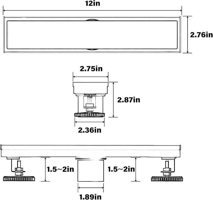 12 Inch Linear Shower Drain Bathroom Kitchen Golden Floor Drain Removable Capsule Pattern Cover Accessories Shower Drain 304 Stainless Steel Drain with Hair Strainer Adjustable Leveling Feet