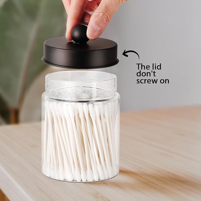 Amolliar Acrylic Apothecary Jar Bathroom Qtip Holder Bronze 4 Pack | for Bathroom Storage Vanity , Countertop, Farmhouse Style, Holds Cotton Swabs, Dental Floss, Makeup Sponges,Home Decor