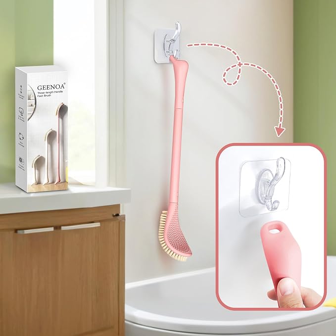 New Foot Brush with Extra-Long Handle, 3-in-1 Foot Scrubber for Wet or Dry Brushing, Adjustable 10.2’’- 27.5’’Foot Scrub Brush for Senior, Pregnant, Disabled, or Injured, Gift-Box Packed(Pink)