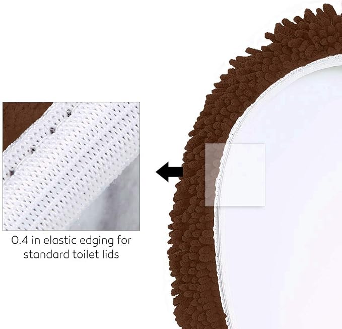 LuxUrux Toilet Lid Cover, Extra-Soft Plush Seat Washable Shaggy Microfiber Standard Toilet Lid Covers for Bathroom Machine Wash & Dry. (18x18 inches, Brown)