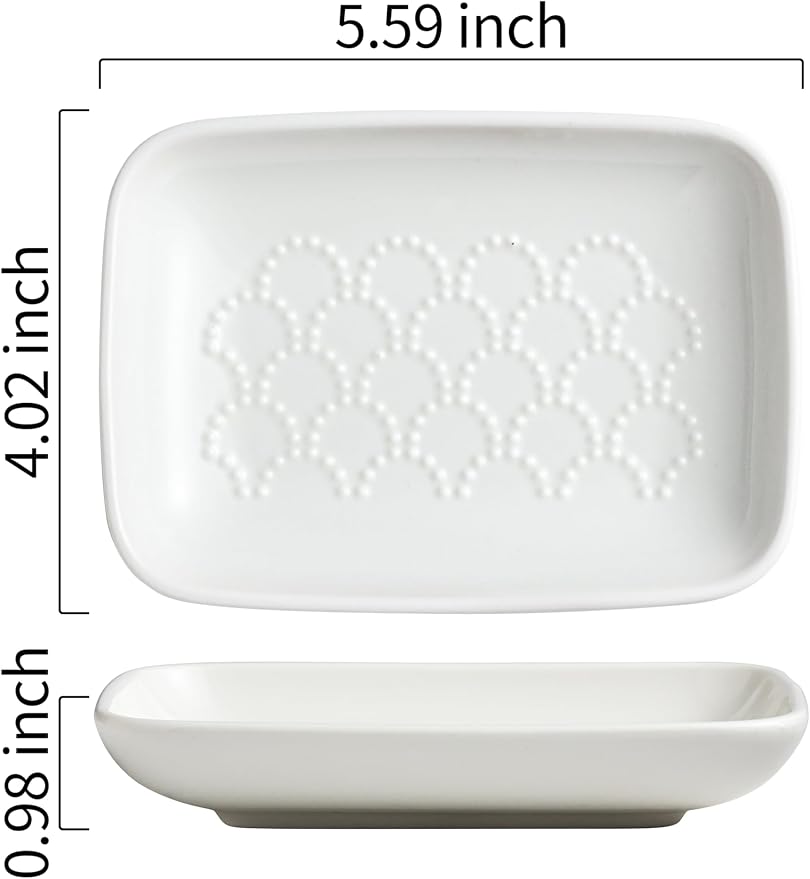 Gomakren Ceramic Soap Dish Bar Soap Holder for Bathroom Kitchen Sink White | Keeps soap dry & long-lasting, raised scalloped design, non-slip base, easy to clean, versatile tray counter storage & decor