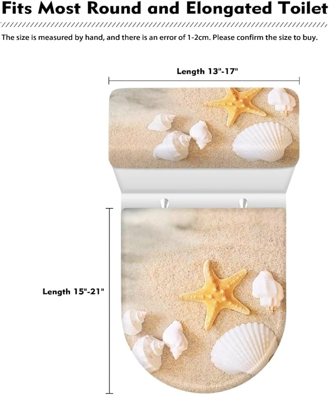 Beach Starfish Toilet Cover Set of 2,Sea Shell Print Toilet Seat Lid Cover Round Elongated and Oblong Lids Portable for Bathroom Decorations