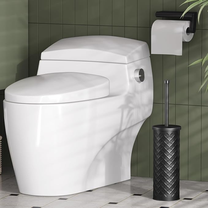 Toilet Bowl Brush and Holder Set 2 Pack with 4 Extra Brush Heads (Black) | Extra Long Handle with Splash Guard Cover, Tool-Free Installation, Bathroom Space-Saving, Cleaner Sets for Apartments, RV