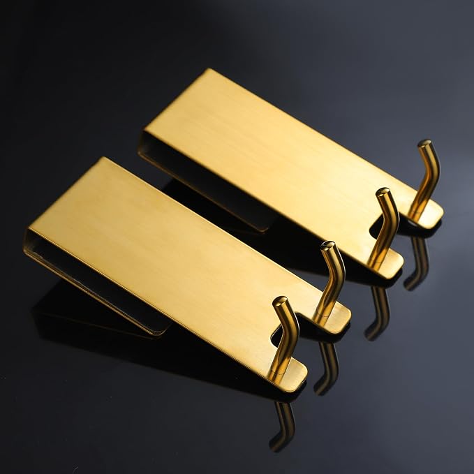 Taozun Towel Hooks for Bathrooms - Over Shower Door Hooks for Towels on Frameless Glass, Gold Stainless Steel, 3-Pack