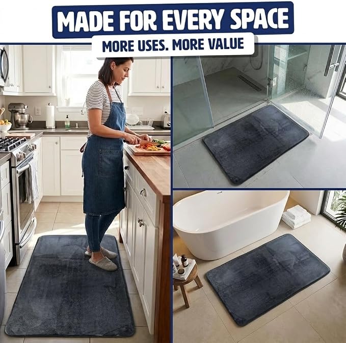 Muddy Mat® Memory Foam Bath Mat – Velvet Soft Non Slip Bathroom Rugs, Thick Absorbent Bath Rugs, Washable Bath Mat for Bathroom Floor and Shower, Black 20" x 30"