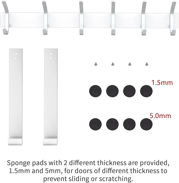 YUMORE Over the Door Hooks, Heavy Duty Door Hanger, White | Stainless Steel, Rust Resistant Finish, Long Arm Design for Easy Reach, Space-Saving Design, Fits Bathroom & Bedroom Doors