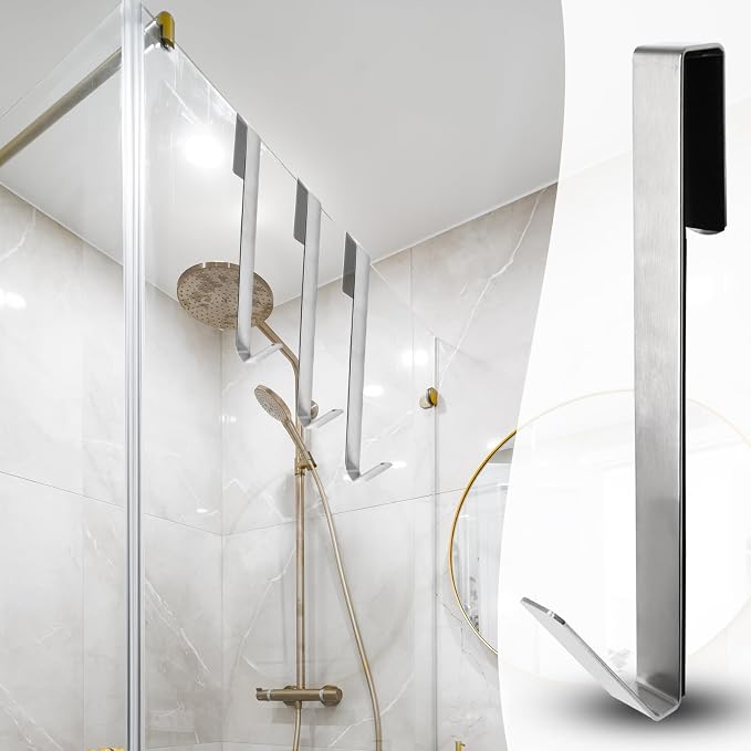 Zorfeter 12 Inch Extended Over Shower Door Hook, Stainless Steel Heavy Duty Shower Hooks Drilling-Free Towel Hooks for Bathroom Frameless Glass Shower Door - 3 Packs