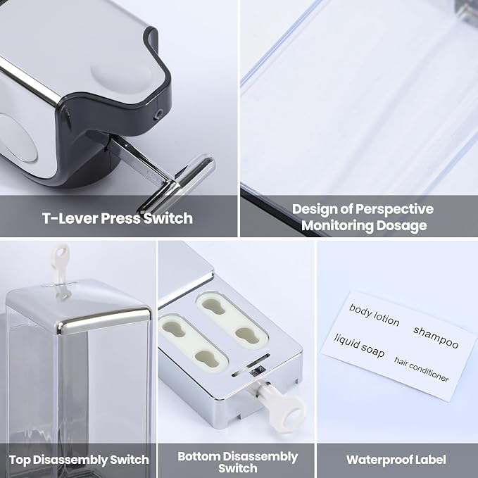 EHORIA Shampoo and Conditioner Dispenser, Shower Soap Dispenser | Shower Dispenser 3 Chamber No Drill, Wall Mounted Refillable Bottles, Shower Accessories for Bathroom, RV&Hotel,18.6oz 3 in 1