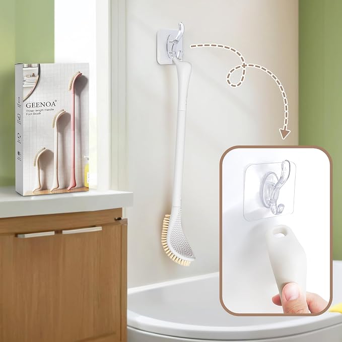 New Foot Brush & Foot Files Set(3PCS), 3-IN-1 Foot Scrubber with Long Handle, 10.2’’-27.5’’Adjustable Foot Scrub Brush and 2 Upgrade Foot File Callus Remover, Gift-Box Packed(White+2*Foot File)