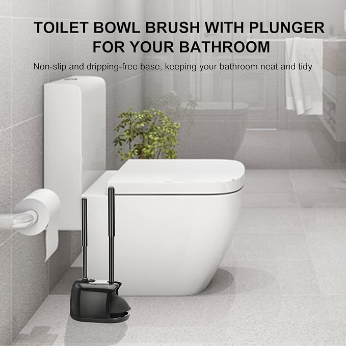 SetSail 2 Packs Toilet Brush and Plunger Set, Semi-Hidden Toilet Plungers | Heavy Duty Toilet Bowl Brush and Holder for Bathroom Toilet Plunger and Brush Set for Deeply Cleaning