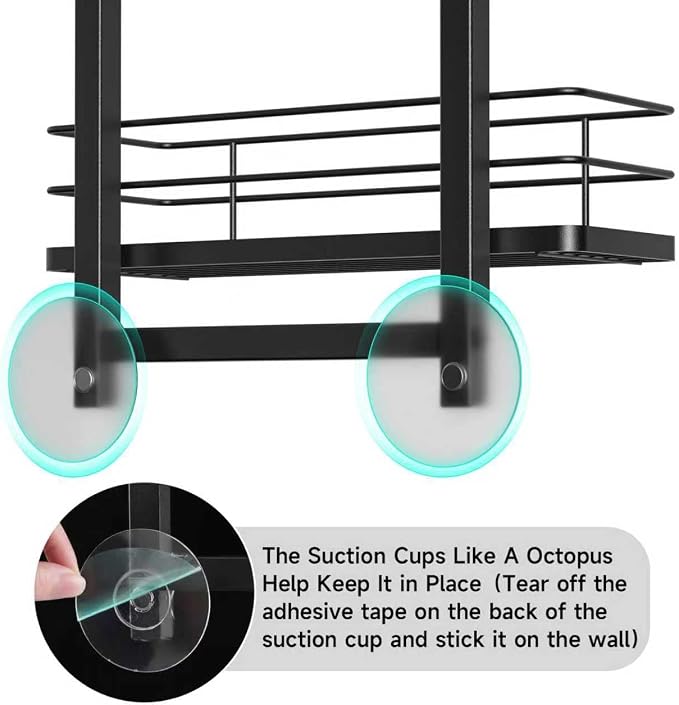 Shower Caddy Hanging (Black), Adjustable Anti-Swing-Over The Shower Head Caddy, 3 Tier Height Bathroom Storage Organizer, Bathroom Shelves Basket Rack, Shower Caddies Rack with Adjustable Soap Basket