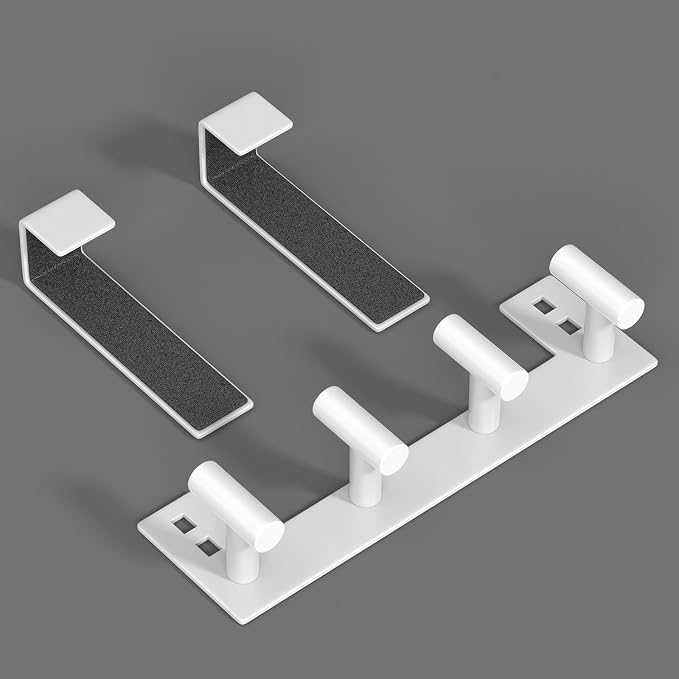 PMMASTO Over The Door Hooks, Fits 1-3/4" Thick Door No Drill Hooks for Closet Bathroom Bedroom Organization, Hanger for Coat Towel Robe (White, 4 T-Hooks)