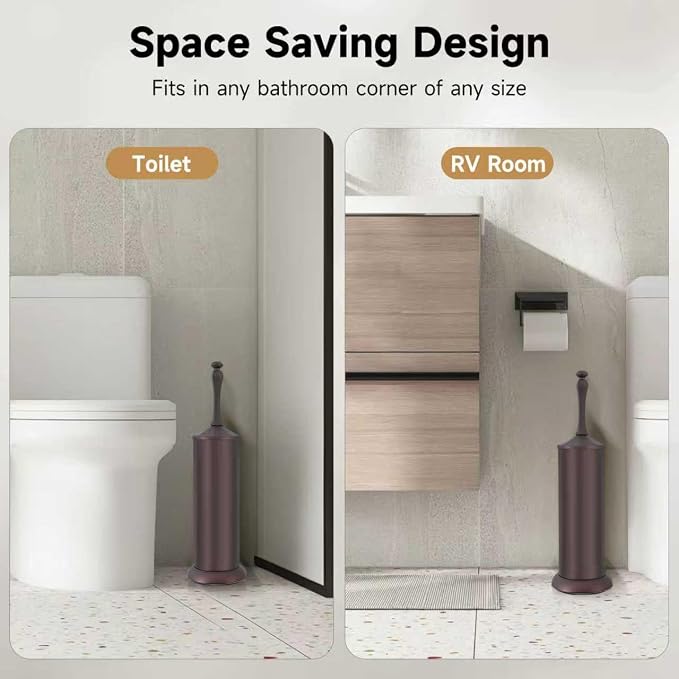 Bronze Toilet Brush and Holder,Extra Long Handled Toilet Brush for Bathroom,Stainless Steel Heavy Duty Toilet Bowl Brush,Deep Cleaning Modern Toilet Cleaner Brush -Space Saving, Covered Brush, Durable