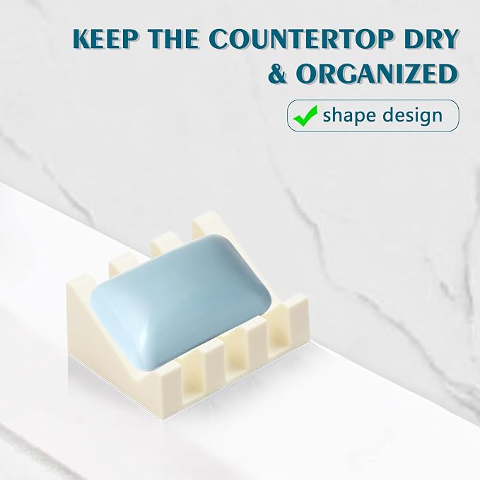 Self Draining Soap Dish Holder,Silicone Soap Dish,for Bathroom,Kitchen, Sponges,Can Extend Soap Life,Keep Soap Bars Dry and Easy Cleaning (Cream White,2-Pack)