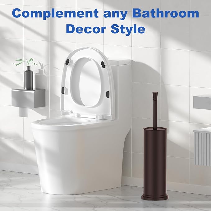 Toilet Brush and Holder Set:304 Stainless Steel Heavy Duty Toilet Bowl Brush,Removable Inner Bowl and Splash Protection,Bathroom Toilet Brush-Dense Bristles for Through Cleaning