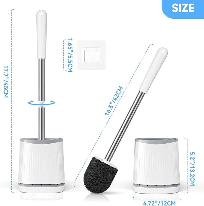 TRENTI Toilet Brush and Holder Set - Bristles Bowl Brush Head with Ventilated Holder, Wall Mounted Compact Set for Bathroom Deep Cleaning