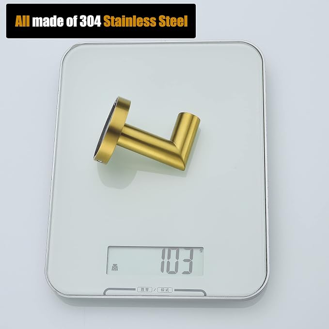 2 Pack Bath Towel Hook, Gold Robe Hook Stainless Steel Bathroom Clothes Coat Hook Wall Mounted Brushed Gold,96018-8BG.