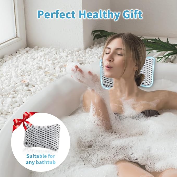 Luxury Bath Pillows for Tub, Slip Resistant Waterproof Bath Pillows for Tub Neck and Back Support with 2 Strong Suction Cups, Relaxing Spa Essentials | 2 Strong Suction Cups Hold the Pillow Firmly in Place on Any Tub, Jacuzzi, or Spa Surface, Relaxing ...