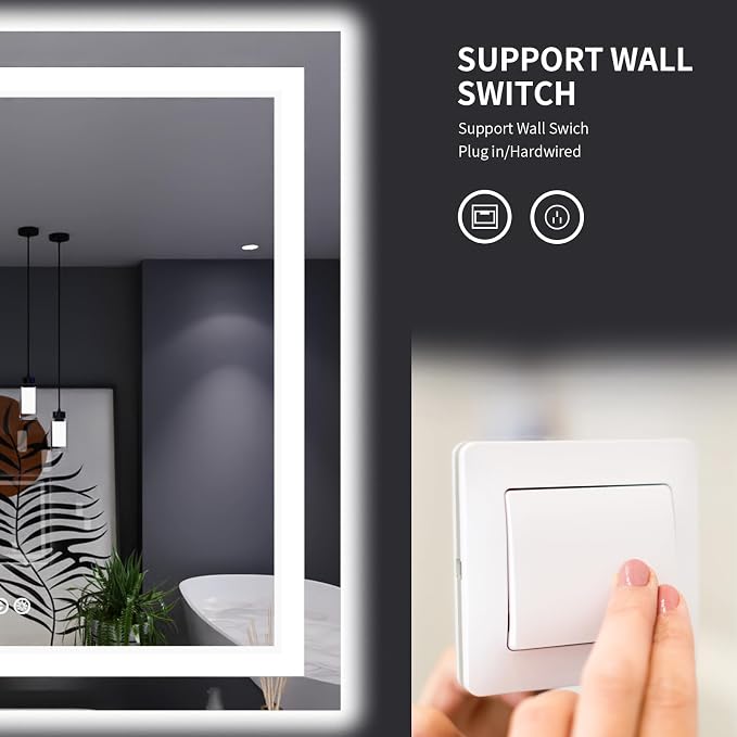LOAAO 38"X38" LED Bathroom Mirror with Lights, Anti-Fog, Dimmable, Backlit + Front Lit, Lighted Bathroom Vanity Mirror for Wall, Memory Function, Tempered Glass, Shatter-Proof, ETL Listed | Anti-Fog, Dimmable, 3 Color Temperature, Backlit + Front Lit, ...