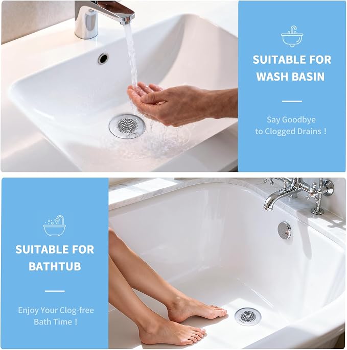 TRAPMATE 2PCS Bathtub Drain Strainer, 2.8" Patented Reversible Shower Tub Drain Hair Catcher, 304 Stainless Steel Drain Cover Protector fits Bathtub & Wash Basin, for Drains Under 2.5 Inches