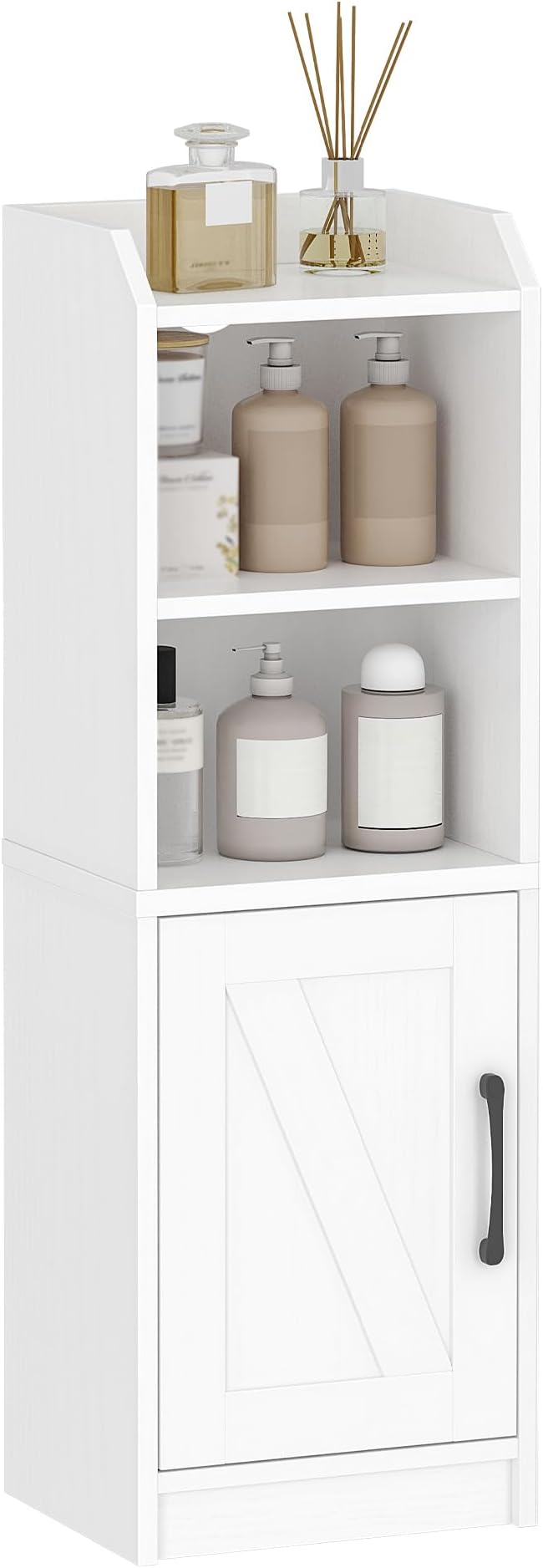 Hzuaneri Bathroom Storage Cabinet, Small Farmhouse Corner Floor Cabinet with Door and Shelves, Narrow Toilet Paper Holder Stand, Bathroom Organizer with Adjustable Shelf, for Small Spaces, White