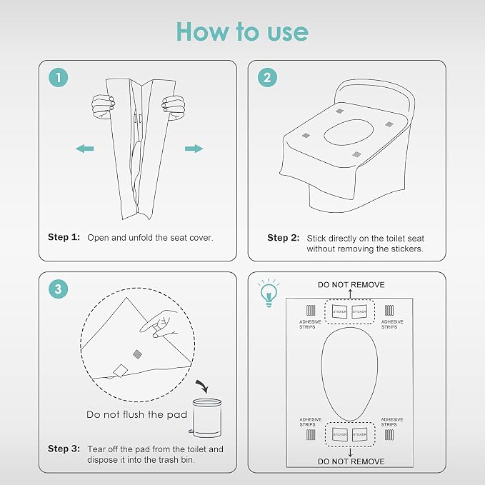 TRIPTIPS Toilet Seat Covers Disposable Travel Pack 60 count|Faster use-Sticker free|Waterproof|XL Disposable Toilet Seat Cover for Adults and Kids, Individually for Public Restroom/Airplane (60pcs)