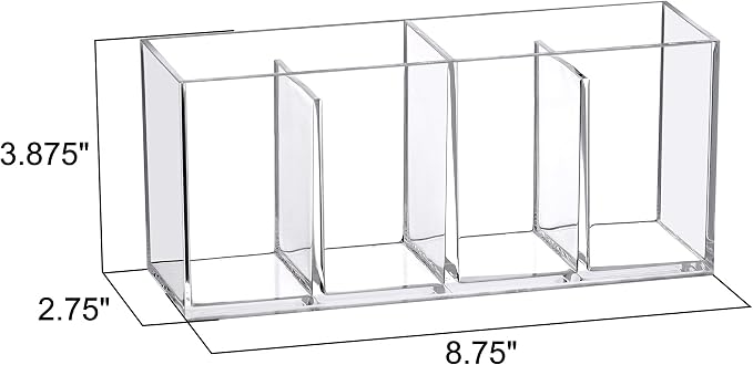 Amazing Abby - Glamour - Acrylic 4-Compartment Makeup Organizer, Transparent Plastic Makeup Brush Holder, Perfect Bathroom Vanity Storage Solution for Makeup Brushes, Eyebrow Pencils, and More