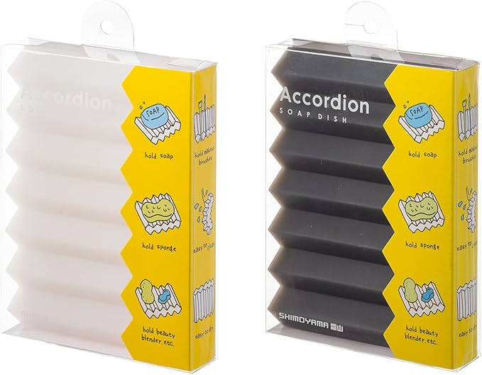 SHIMOYAMA Self Draining Soap Holder, 2 Pack, Silicone Accordion Soap Dish, Soap Saver, Paint Brushes Holder for Watercolor Brush, Sponges, Bathroom, Counter Top, Bath Tub