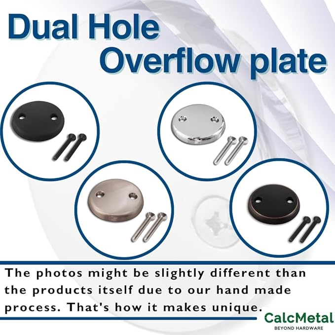 Dual Hole Bathtub Drain Overflow Plate with Two Matching Screws, Easy to Install, Matte Black