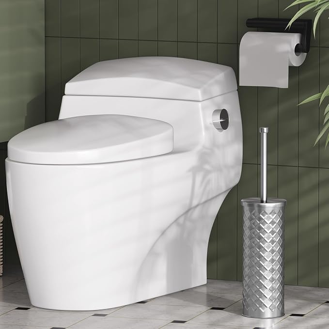 Toilet Bowl Brush and Holder Set 2 Pack with 4 Extra Brush Heads (Silver) | Extra Long Handle with Splash Guard Cover, Tool-Free Installation, Bathroom Space-Saving, Cleaner Sets for Apartments, RV
