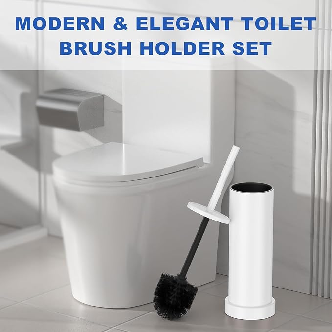 304 Stainless Steel Toilet Brush and Holder Set, Heavy Duty Toilet Bowl Brush and Holder with Removable Inner Bowl, Splash Protection, Long Handle for Bathroom