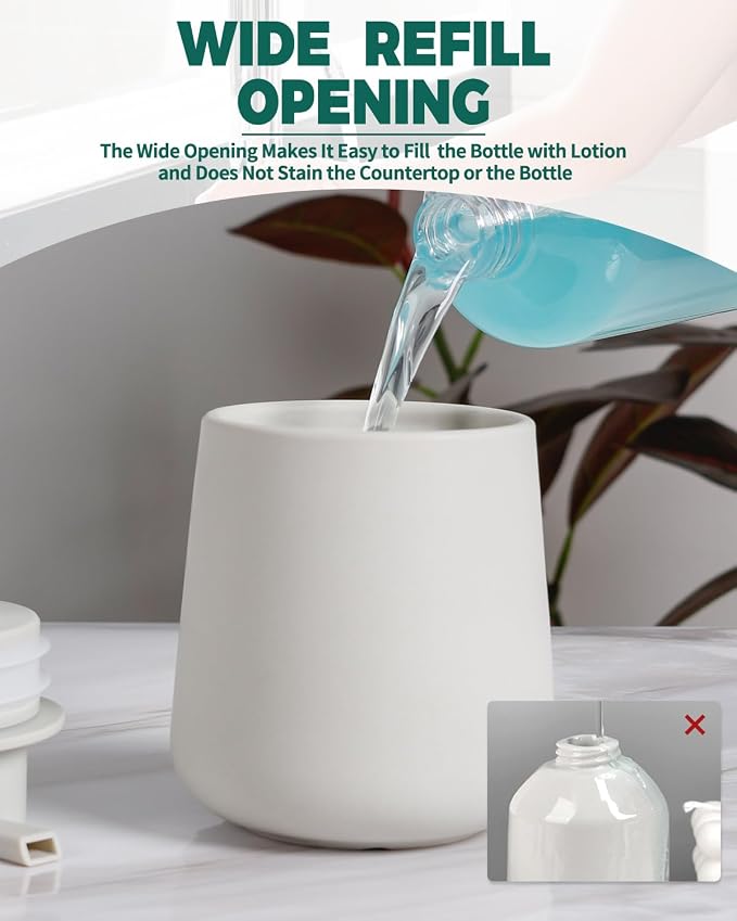BosilunLife Ceramic Bathroom Accessories Set 3 Pcs | Foaming Soap Dispenser and Toothbrush Holder with Tray, Modern Farmhouse Vanity Decor, Light Grey Housewarming Gift