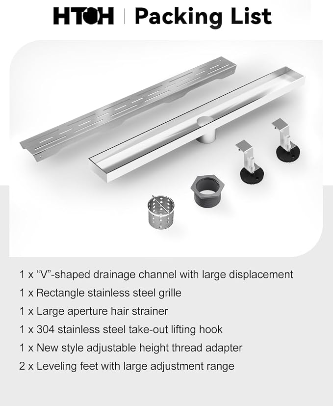Shower Drain Stainless Steel for Bathroom: Brushed Nickel Linear Shower Drain 12 Inch with Removable Brick Pattern Grate - Adjustable Rectangular Shower Floor Drain with Hair Strainer
