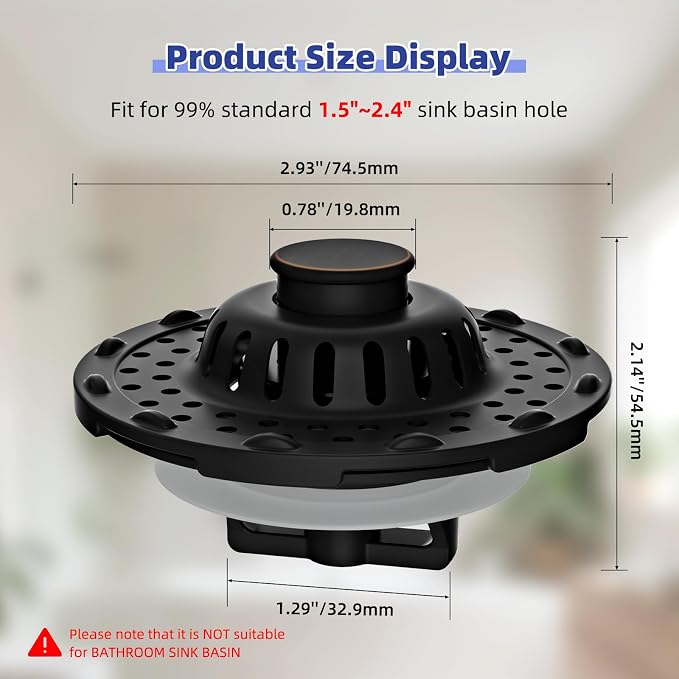 2PCS Universal Metal Bathtub Drain Stopper Hair Catcher, Oil Rubbed Bronze | Shower Drain Tub Stopper with Stainless Steel Visible Filter Basket, Upgraded 3 in 1 Pop-up Drain Plug for 1.5 to 2.4" Hole