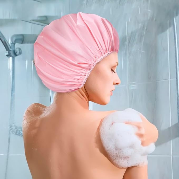 6 PCS Shower Capsfor Women, Reusable Waterproof Bath Caps | Double Side Water-resistant PEVA Hair Cap , Bath Accessories, Spa, Travel, Environmental Protection - Candy Color
