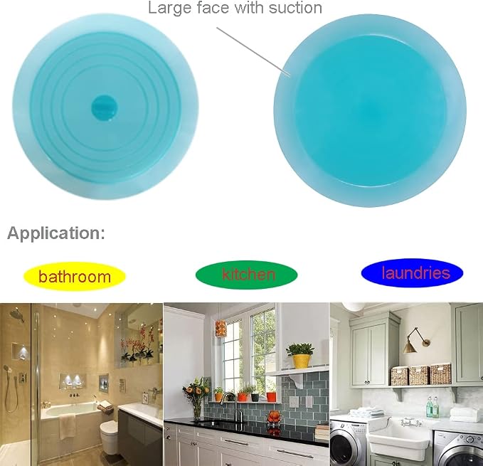 V-TOP Tub Stopper 2 Pack, 6 inches Large Silicone Drain Plug Hair Stopper Flat Suction Cover for Kitchen Bathroom and Laundry (Blue Transparent)